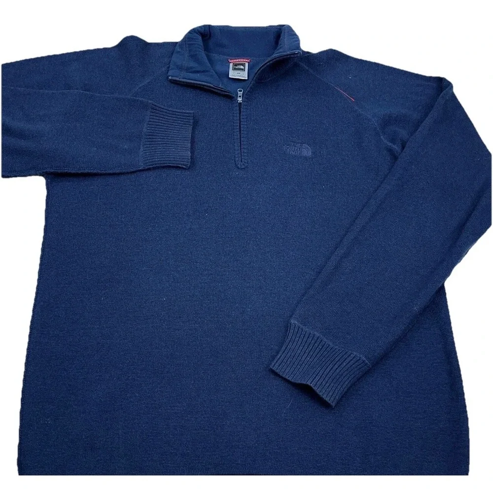 North Face Sweater Men Medium Blue Pullover Quarter Zip Micro‎ Fleece Lined Navy